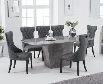 Francesca 200cm Grey Marble Dining Table with Freya Chairs - Black, 6 Chairs