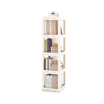 Costway Estantería 4 Niveles Giratoria Plegable Biblioteca Giratoria 360° con Base Giratoria Torre de Estantería de Estante Alto Blanco