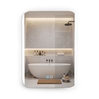 costway espejo de bano colgante blanco con luz led tres tonos regulable tactil funcion antivaho vidrio antiexplosivo 70 x 50 x 35 cm blanco