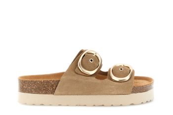 sandalias de plataforma de ante con doble hebilla taupe
