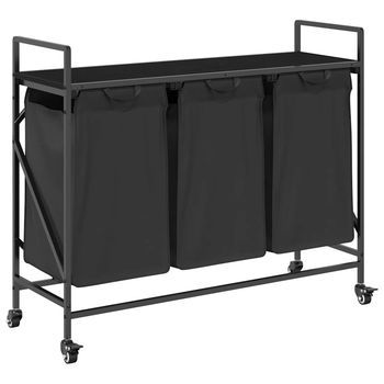 Cesto De Ropa De 3 Compartimentos Con Ruedas, Color Roble Negro Vidaxl