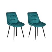 conjunto de 2 sillas de comedor en terciopelo azul con patas de hierro con recubrimiento de polvo negras estilo moderno melrose