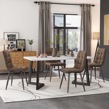 Conjunto De Comedor - Mueble Para Salón - Mdf Y Terciopelo - Marrón Y Blanco (117x68x75cm)