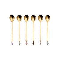 cucharas doradas con extremo de conchas multicolores - lote de 6