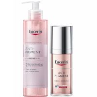 eucerin anti-pigment cleansing gel 200ml  dual face serum 30ml for pigmentation and dark spots bundle