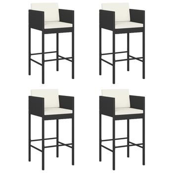 Pack 4 Uds Taburetes De Bar | Taburete De Cocina | Taburete Alto Con Cojines Ratán Sintético Negro