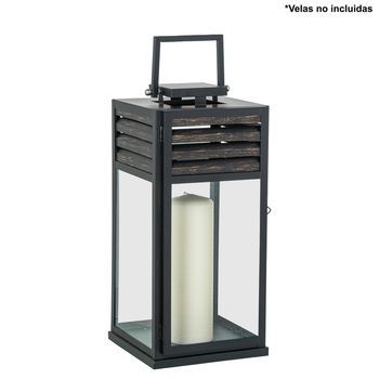 Farol Portavelas Negro Madera