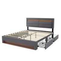 cama capitone 140x190 con usb led y 4 cajones acabado pu gris