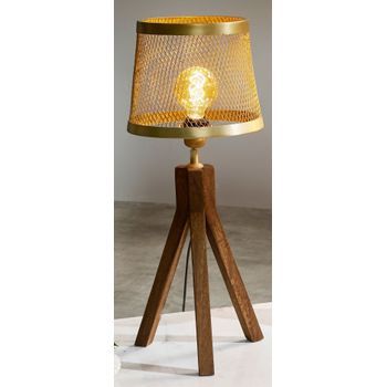 Lampara Sobremesa Tripode Con Pant. Rejilla Oro 25dx63cm