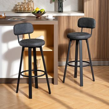 Taburetes De Bar De Pu Metal Homcom 35,5x43,5x98 Cm Gris Oscuro