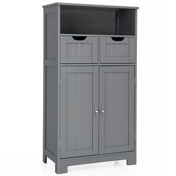 Costway Armario del Baño con una Repisa Abierta 2 Puertas y 2 Cajones para Salón Baño Habitación Casa Oficina Gris 60 x 30 x 109 cm