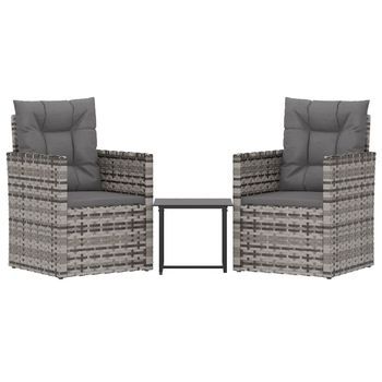 Muebles De Jardín Con Cojines 3 Uds | Mesa Y Sillas Ratán Sintético Gris