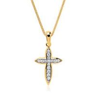 colgante de cadena y cruz de oro 8 quilates con circonitas engastadas