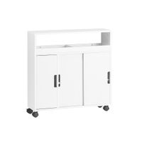 carrito estrecho de bano con 2 estantes y 2 bandejas madera blanco