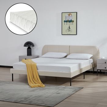Cama Tapizada Porvoo Con Cabecero Somier Terciopelo Con Colchón 160x200cm - Beige [en.casa]