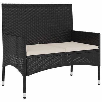Banco De Jardín De 2 Plazas | Banco De Exterior | Silla De Jardín Con Cojines Ratán Sintético Negro