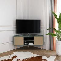 mueble tv esquinero 2 puertas1 estante120 cm  verde y ratan lesson