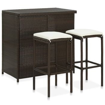 Set Mesa Y Sillas De Bar Jardín 3 Piezas Ratán Sintético Marrón Vidaxl