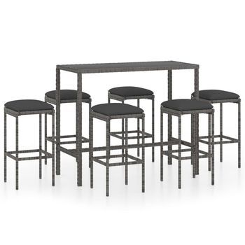 Conjunto Muebles Bar Jardín 7 Uds | Mesa Y Sillas Y Cojines Ratán Sintético Gris