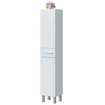 Columna De Baño Athena Acabada En Color Blanco 2 Puertas Y 1 Cajón 182x35x31 Cm