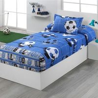 edredon ajustable cama infantil y juvenil con rellno 350gr diseno futbol kick color azul talla cama 90