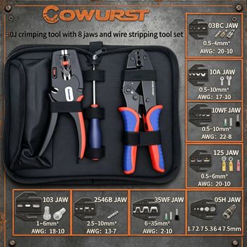 Juego de Alicates de Compresión Multifunción HS-30J, 8 Matrices Intercambiables, Alicates para Terminales de Prensado en Frío con Kit de Herramientas para Pelar Cables