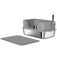pawhut arenero para gatos de acero inoxidable xl con borde alto pala facil de limpiar prueba de fugas 60x40x295 cm gris