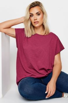 Yours Camiseta Algodón Burdeos Manga Sisa, Mujer Curvy Y Tallas Grandes, Yours