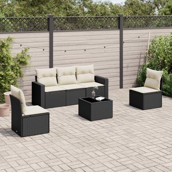 Conjunto De Sofás De Jardín 6 Uds | Mueble Jardin Mesa Y Sillas Y Cojines Ratán Sintético Negro Cfw740451