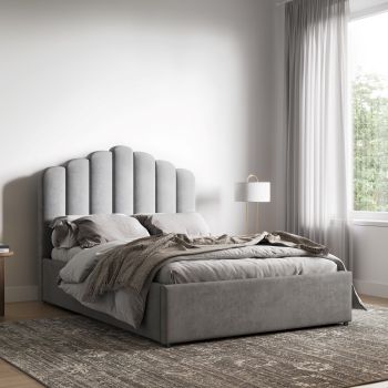 Flair Silver Velvet Poseidon Shell Ottoman Bed - King