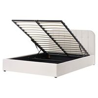 cama con somier de tela 160 x 200 cm con cabecero almacenaje elevable blanco crema challans