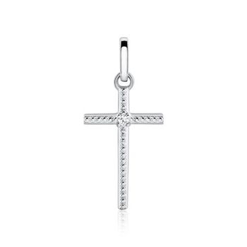 Colgante cruz en oro blanco de 14 quilates con diamante