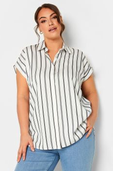 Yours Blusa Blanca De Algodón Con Rayas , Mujer Curvy Y Tallas Grandes, Yours