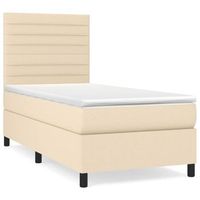 cama individual  cama box spring  cama para adultos con colchon tela color crema 90x200 cm