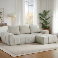 sofa esquinero beige de 4 plazas tapizado de pana y sin montaje