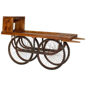 Carro expositor botellero de madera marrón 180x60x116h cm