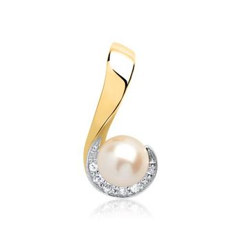 14 quilates colgante de oro amarillo perla 5 diamantes