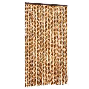 Cortina Antimoscas Chenilla Ocre Y Blanco 118x220 Cm
