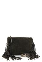 clutch de ante con cremallera largos flecos laterales y bandolera extraible dark brown