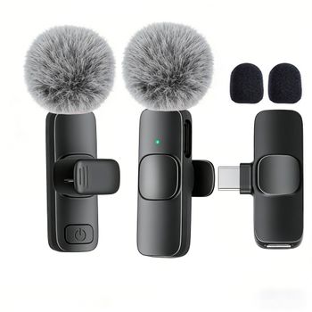 Micrófono Lavalier Inalámbrico Profesional con Puerto Tipo-C para Teléfonos Inteligentes, Computadoras, Tabletas, Conexión Plug and Play