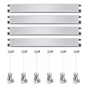 Colgar Cuadros Sin Agujeros Pack 6 Metros Eurohang Guías Aluminio Plata Mate 150 Cm Con 6 Colgadores Automático Nylon Clips Tapas Tornillos