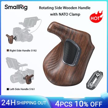 Mango de madera giratorio de lado derecho/izquierdo SmallRig con abrazadera NATO para jaulas de cámara/monitor y placas de montaje con “HawkLock” -5192/516
