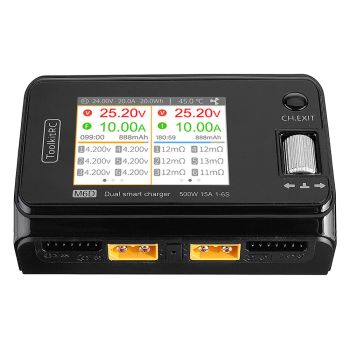 ToolkitRC M6D 500W 15A Cargador-descargador inteligente de CC de alta potencia dual para baterías 1-6S Lipo LiHV Lion Ni