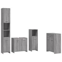 set de 4 uds muebles de bano  armario de bano madera contrachapada gris sonoma