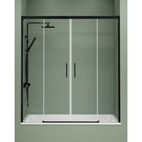 mampara banera frontal corredera 2 puertas - 2 fijos  vidrio templado de 6mm  antical  140-180cm  transparente - negro mate - 170 cm adaptable 164-169cm