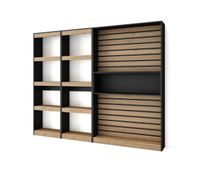 libreria estanteria estanteria libros de pared 230x25x186cm salon comedor oficina con almacenaje estilo moderno roble y negro