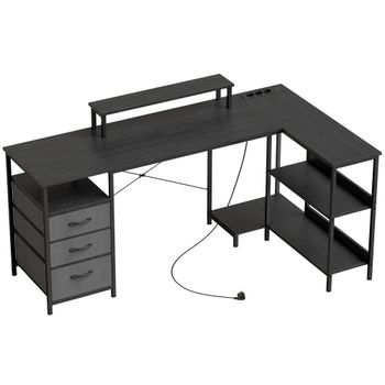 HOMCOM Escritorio en L Reversible con Cajones y Estantes 170 cm Negro   Aosom España