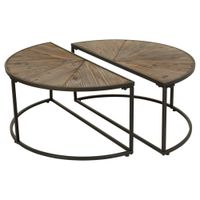 mesa de centro set 2pzas de madera y metal marron 91x455x405