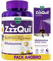 zzzquil sueno melatonina dormir mango y platano 60 gummies  spray 30 ml