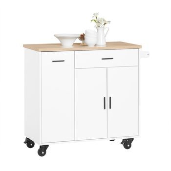 Carro Multiusos De Servicio Con 3 Puertas Y 1 Toallero Blanco 105 X 46 X 92 Cm Fkw126-wn Sobuy Es